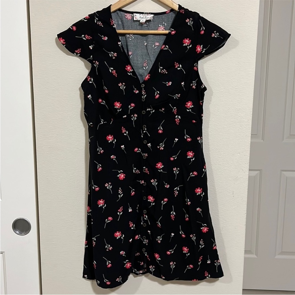 Pink Rose Charcoal and Pink Floral mini dress